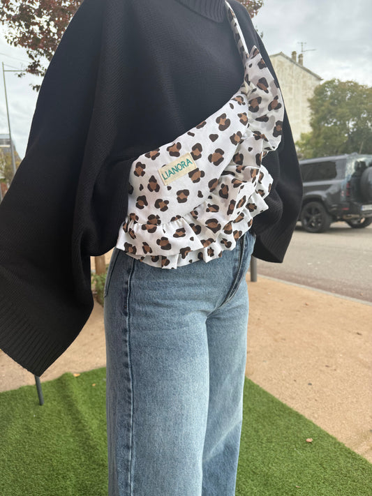 Sac croissant Mona à volants - léopard