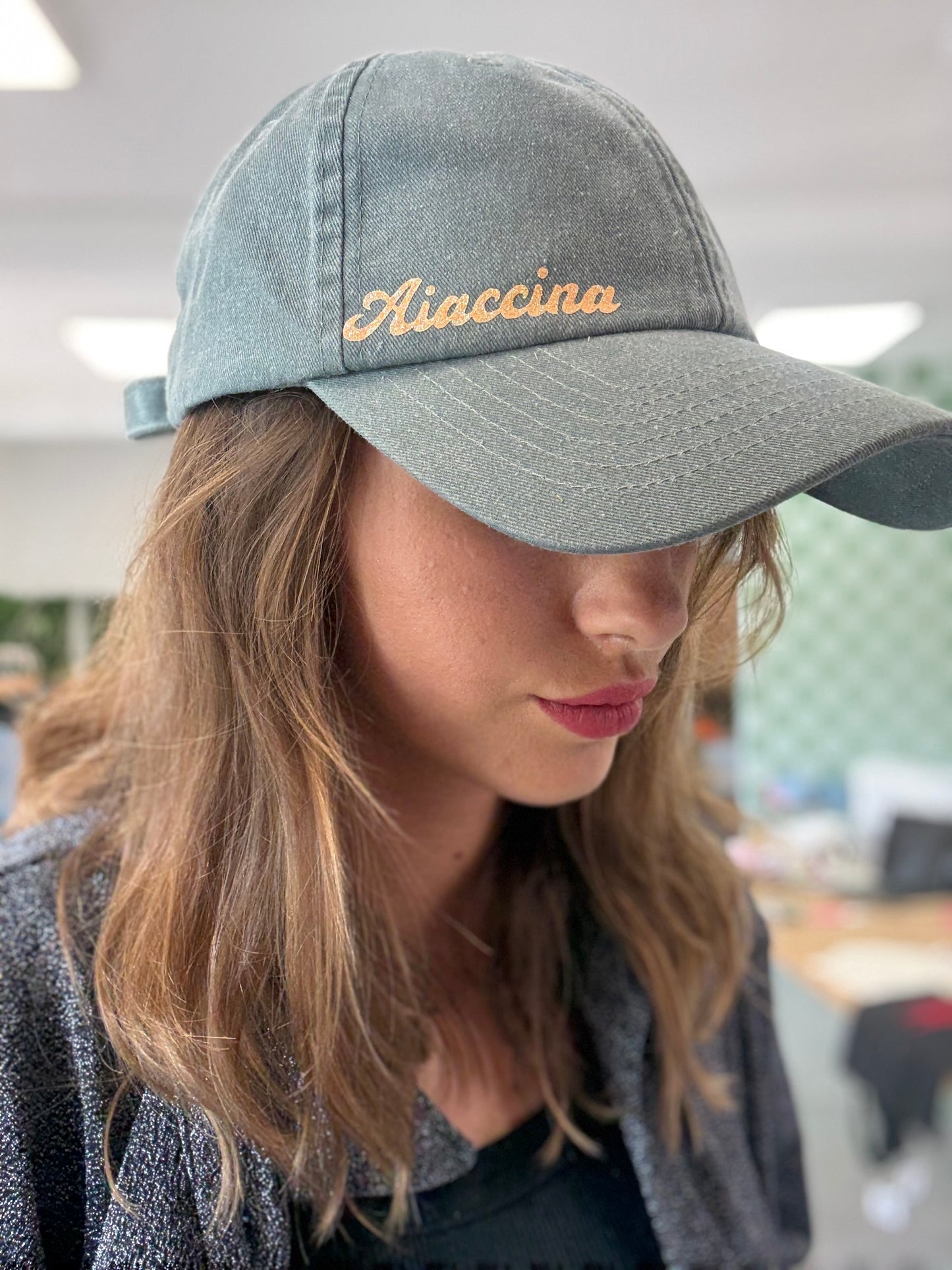 Casquette vintage Aiaccina vert d’eau/ orange