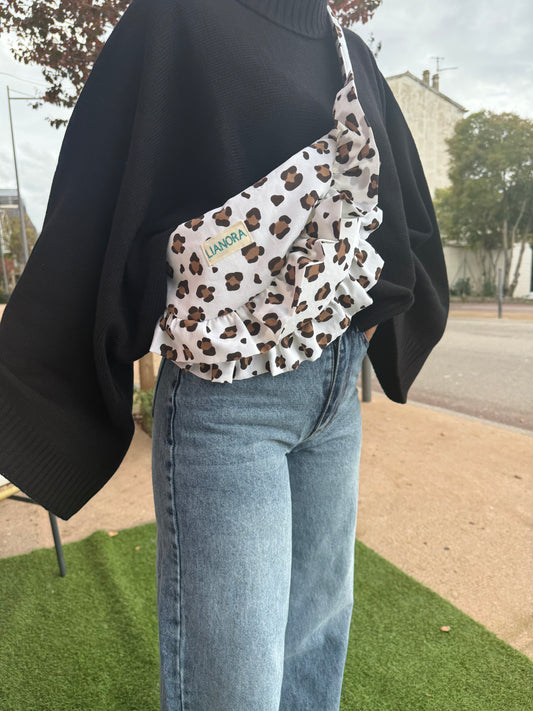 Sac croissant Mona à volants - léopard